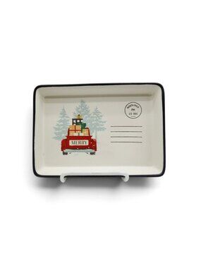Hallmark Christmas Trinket Tray Dish Red Truck Merry Postcard Design 7” Decor